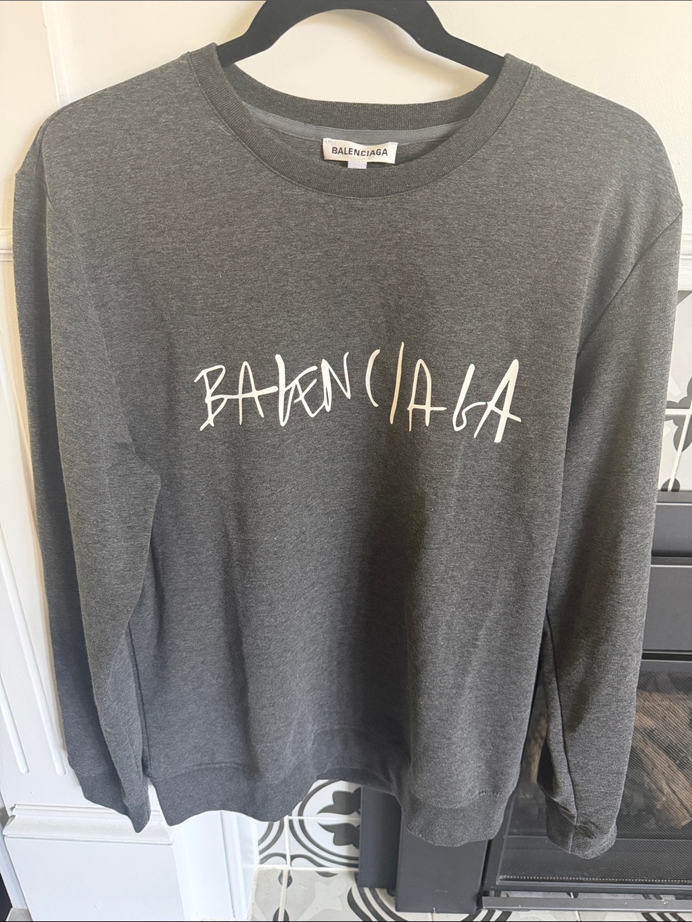 Balenciaga Charcoal Gray Scribble Logo Sweatshirt
